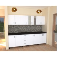 Bucatarie Alfa 2.6 metri PAL alb cu blat Negru